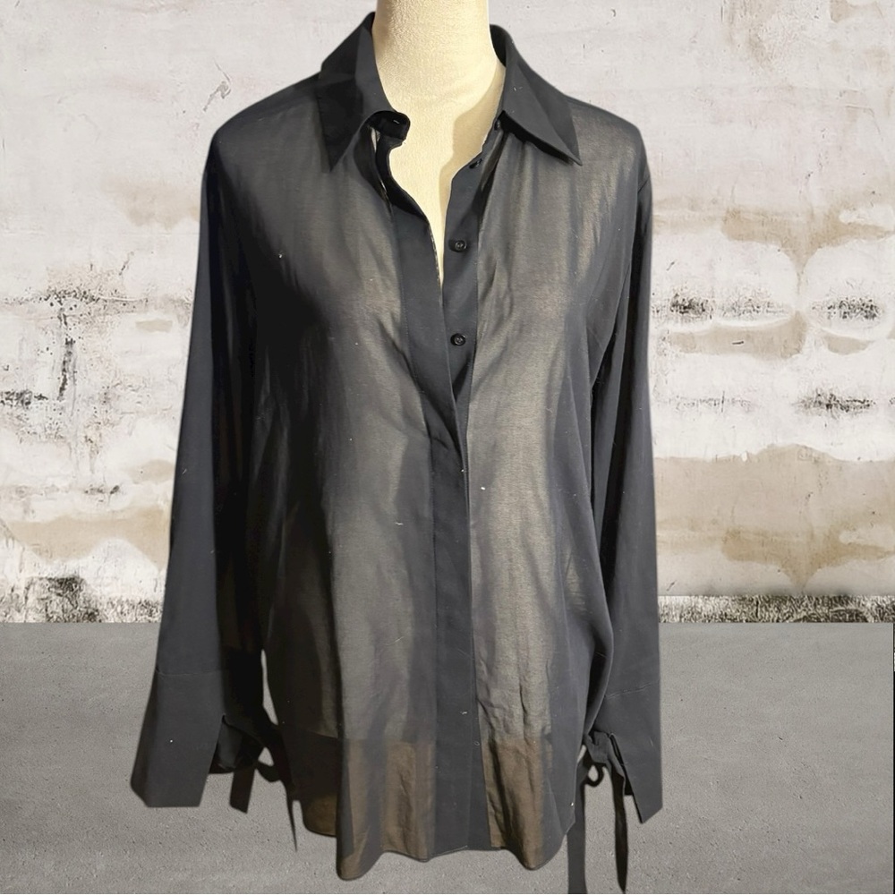 COS NWT Navy Sheer Button-Down Blouse Size 8